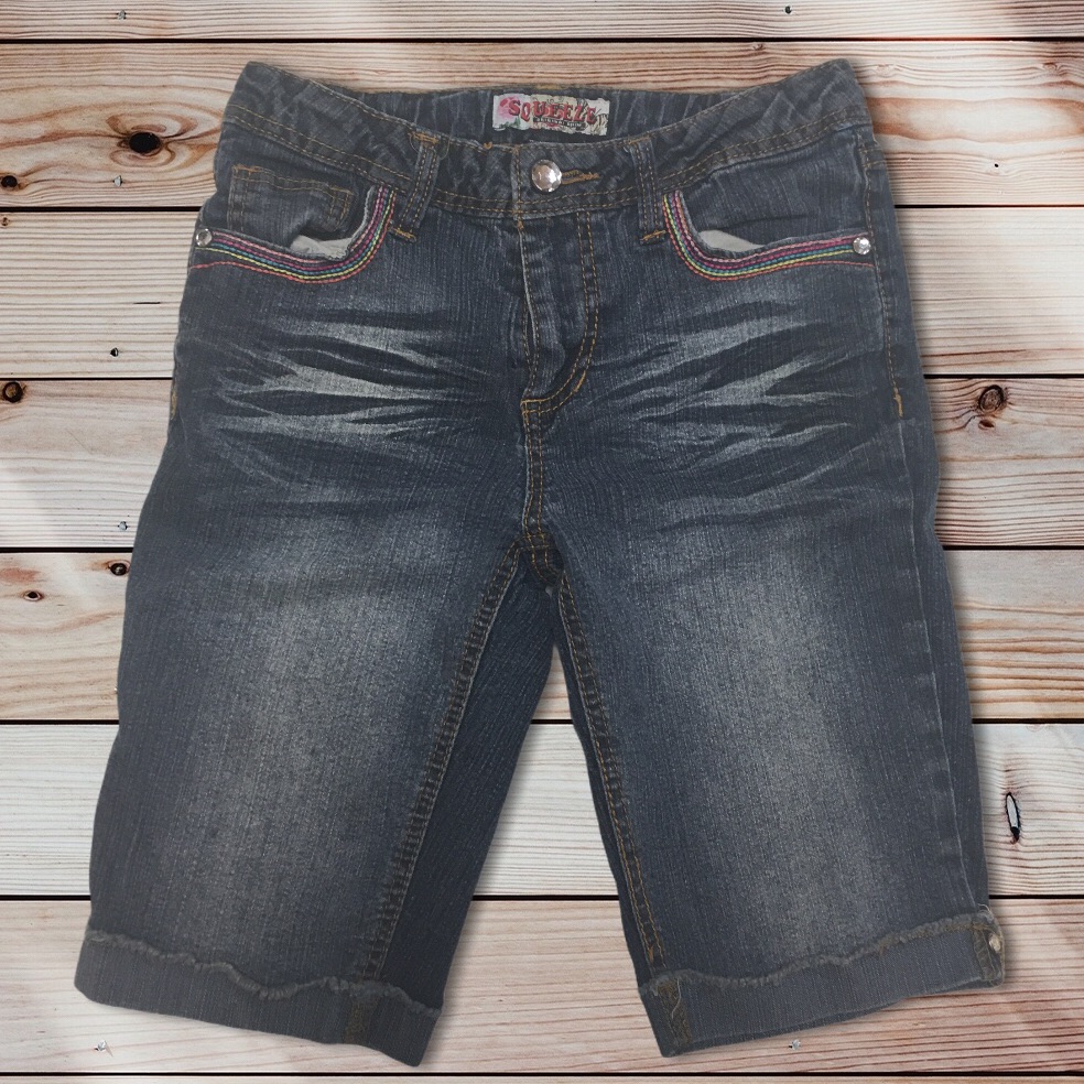 Rainbow Stitched Pocket Denim Shorts